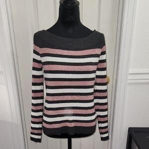Chic Striped Women's Sweater in Pink, White, and Black